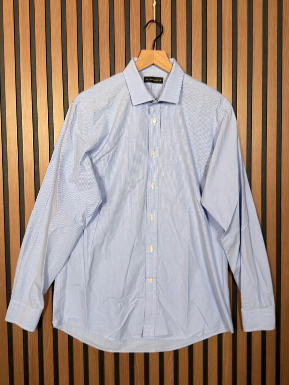 Ralph Lauren Black Label Dress Shirt 16.5 Blue White Gingham Long Sleeve Button
